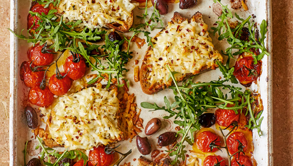 Grated halloumi toasts with hot honey