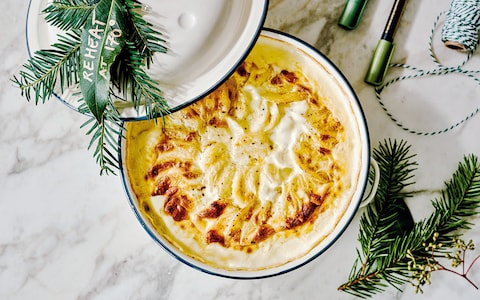Gratin of smoked mackerel, horseradish, parsnips and potatoes