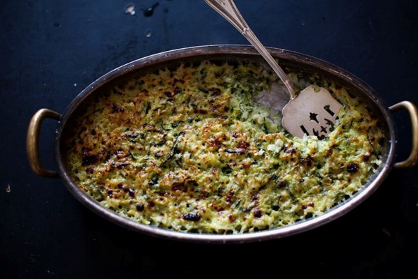 Gratin of zucchini, rice & onions with cheese [Julia Child]