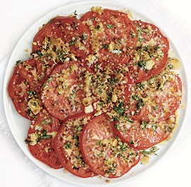 Gratinéed tomatoes with Asiago and fresh herbs