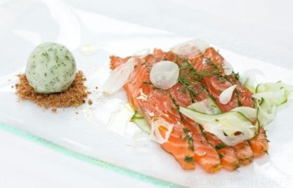Gravadlax of salmon with lime sorbet