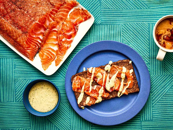 Gravlax with caraway, coriander, and mustard-dill sauce