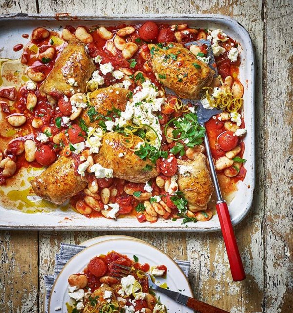 Greek chicken and butter bean bake