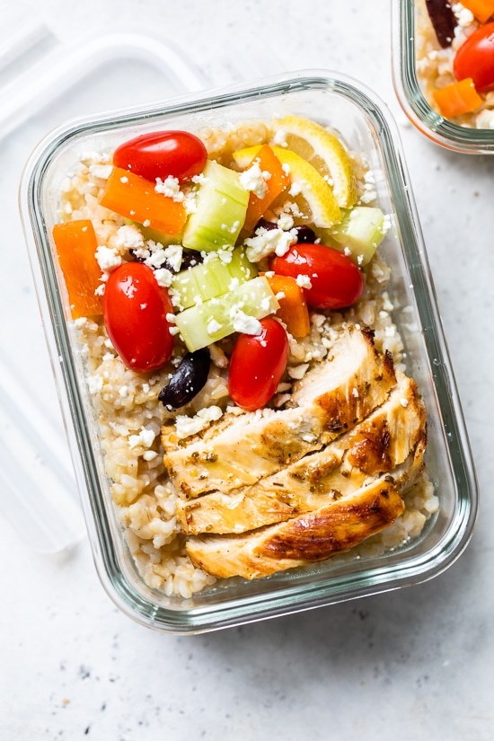 Greek chicken meal prep rice bowls