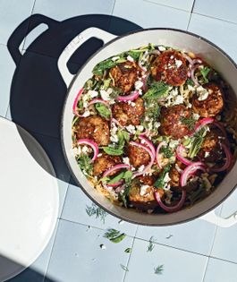 Greek chicken meatballs with orzo and feta