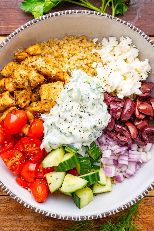 Greek chicken quinoa bowls