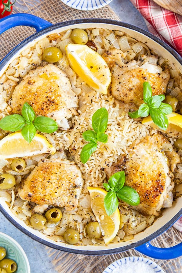 Greek chicken thighs with rice