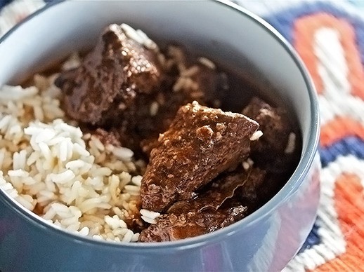 Greek drunken pork stew in red wine