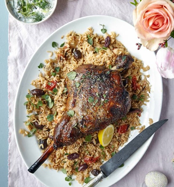 Greek Easter lamb with pilaf rice