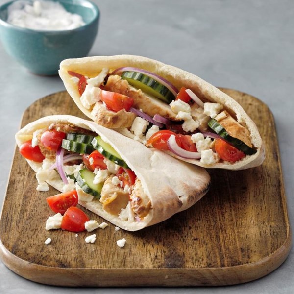 Greek grilled chicken pitas