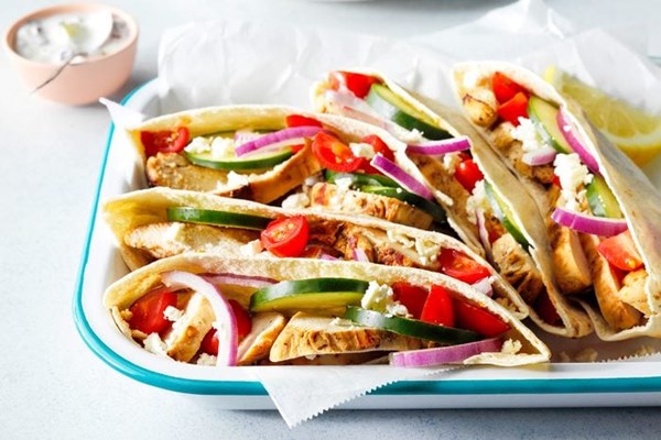 Greek grilled chicken pitas