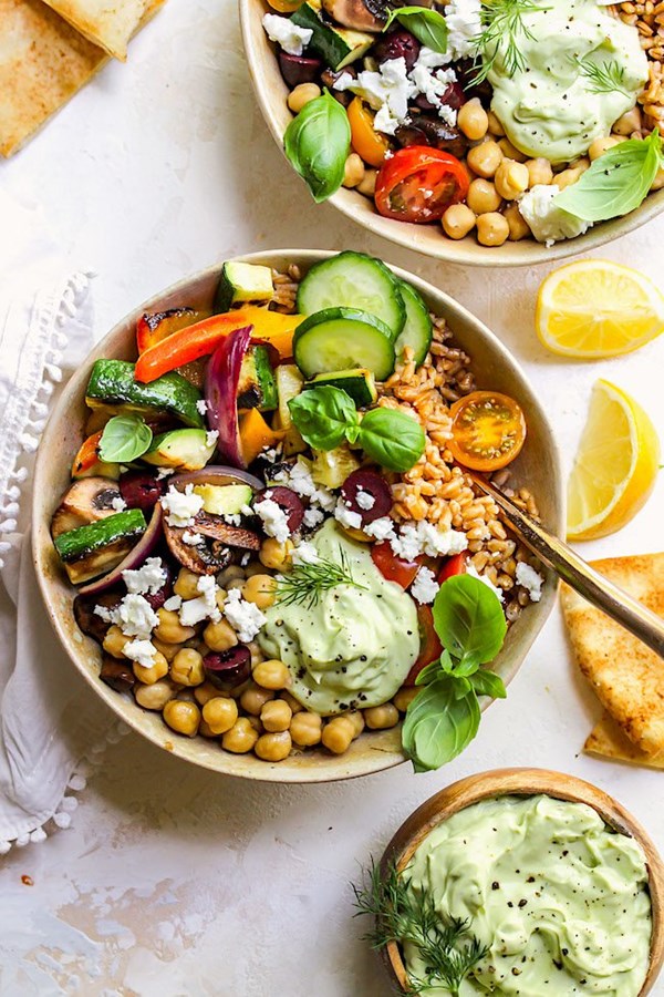 Greek grilled vegetable bowls [lemon dressing]