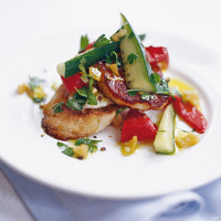 Greek halloumi salad on toasted baguette