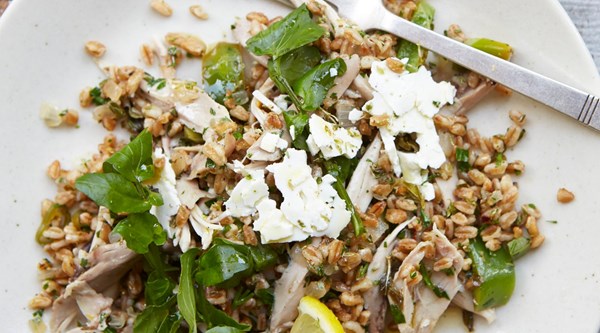 Greek lemon chicken, grain & feta salad with tzatziki