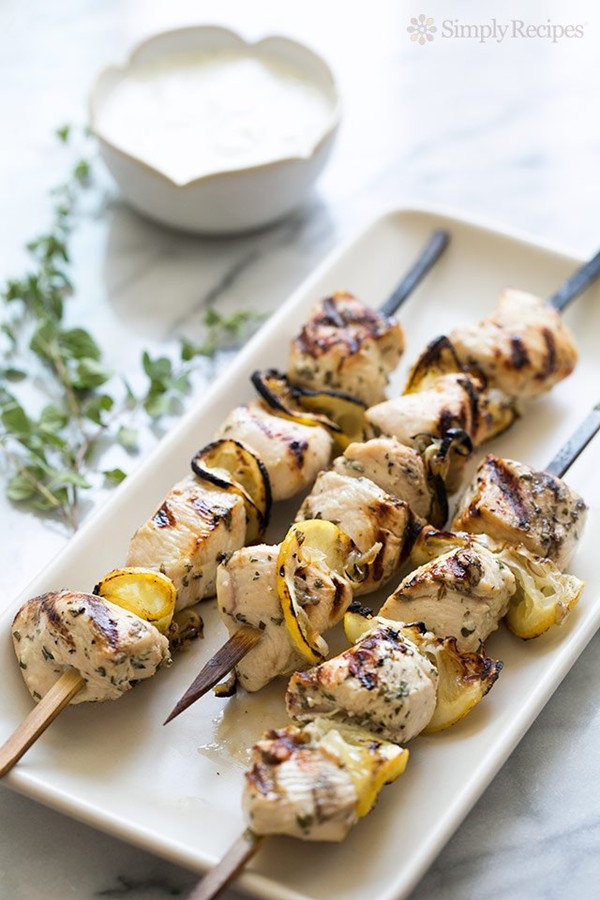 Greek lemon chicken skewers with tzatziki sauce