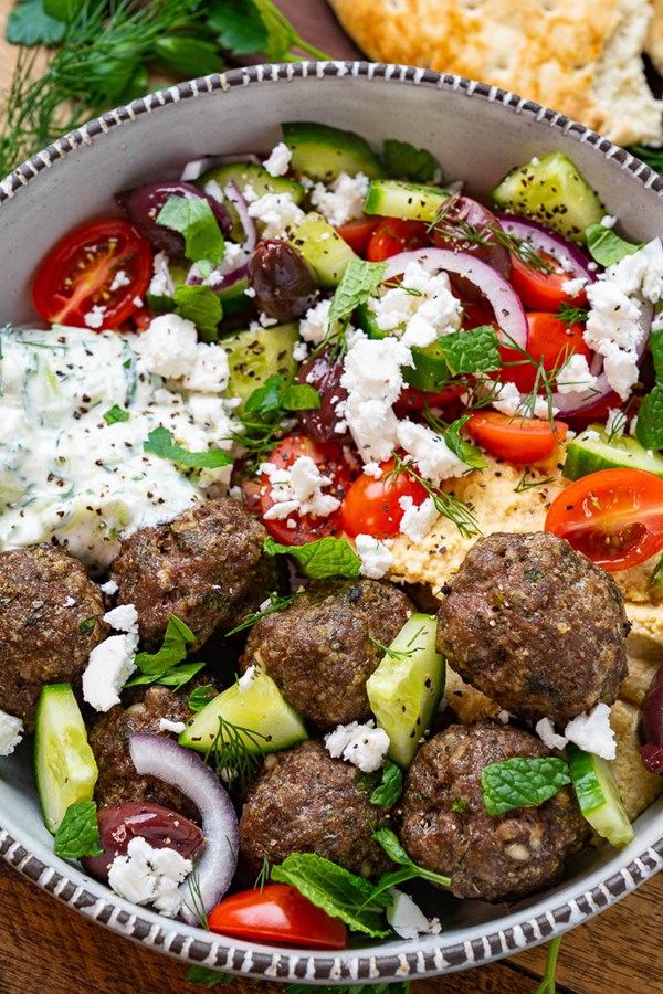 Greek meatball salad