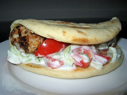 Greek meatballs in pitas with tzatziki (Keftedes) 
