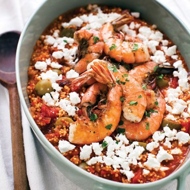 Greek millet saganaki with shrimp and ouzo