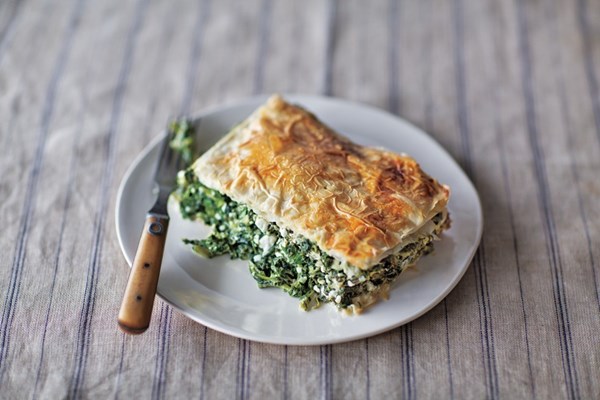 Greek mixed greens pie with phyllo crust