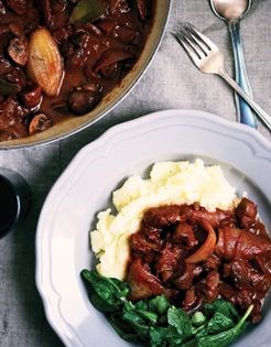 Greek mushroom stifado with horseradish mashed potatoes
