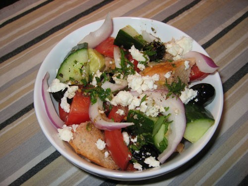 Greek panzanella salad