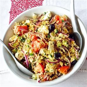 Greek salad with bulgur wheat