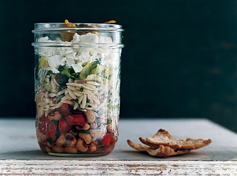 Greek salad with orzo and black-eyed peas