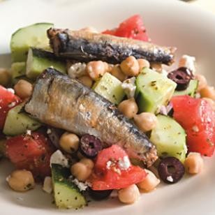 Greek salad with sardines