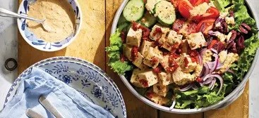 Greek salad with sun-dried tomato feta