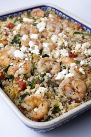 Greek shrimp with spinach, feta and stelline