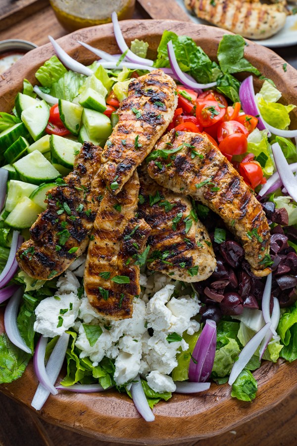 Greek style grilled chicken salad