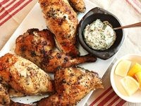 Greek-style grilled chicken with oregano, garlic, lemon, and olive oil