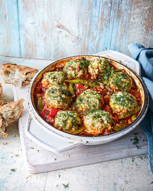 Greek-style one-pot with courgette dumplings