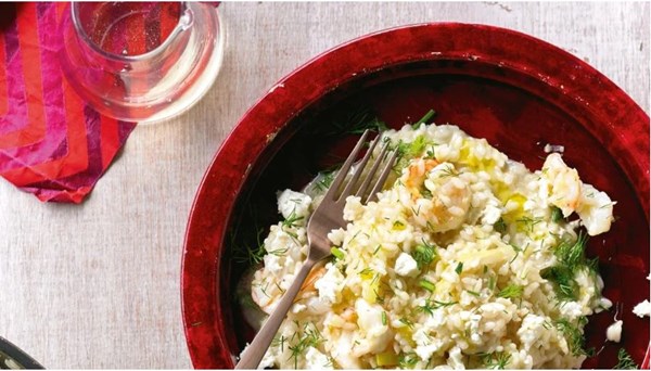 Greek-style prawn risotto with lemon, dill and feta