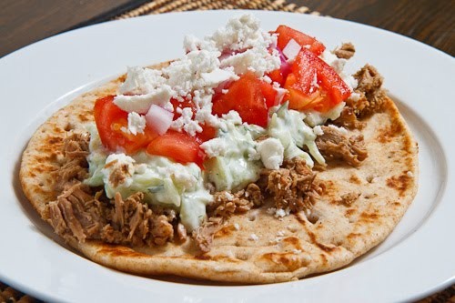 Greek style pulled lamb pitas