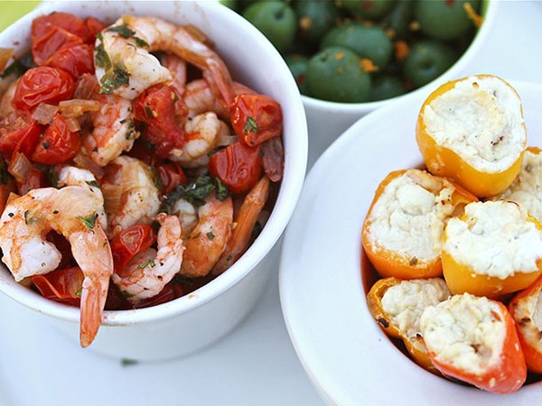 Greek-style shrimp with feta-stuffed peppers