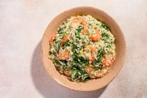 Greek-style spinach rice with shrimp and dill
