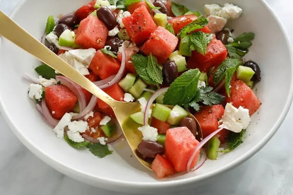 Greek-style watermelon salad