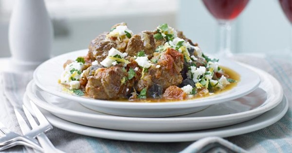 Greek summer lamb stew with feta