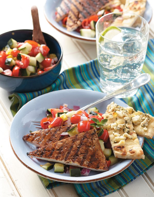 Greek tofu steaks with gyro salad