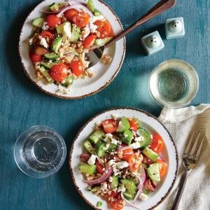 Greek tomato and cucumber salad with farro