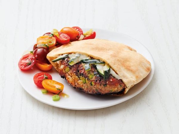 Greek turkey burgers with tomato salad 