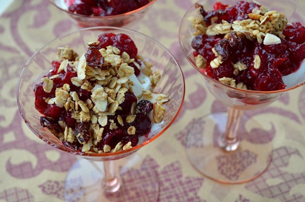 Greek yogurt parfait with cranberry-orange-clove sauce