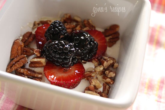 Greek yogurt with berries, nuts and honey