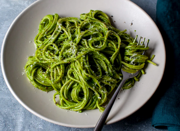 Green angel hair with garlic butter