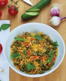 Green bean + tomato polow (Lubia polow)