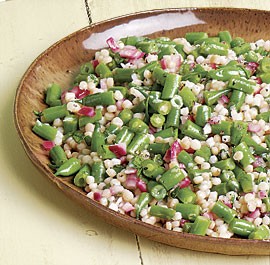 Green bean and Israeli couscous salad with pickled red onions
