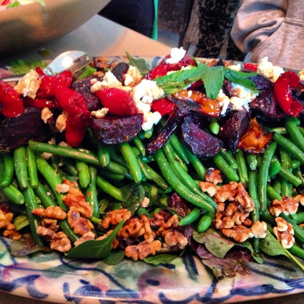 Green bean and roast beetroot salad