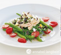 Green bean and tuna salad with egg and olive dressing