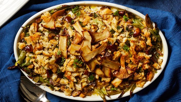 Green-bean casserole with chestnuts and buttered breadcrumbs